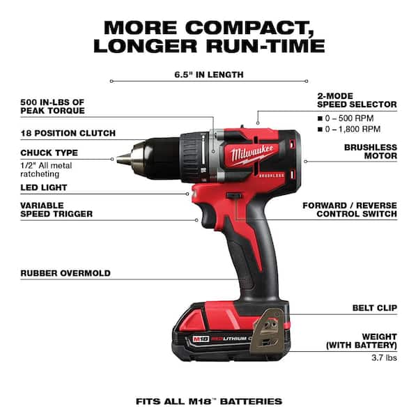 M18 18V Lithium-Ion Cordless Compact Drill/Impact/Multi-Tool/Circular Saw/Recip Saw Combo Kit (5-Tool) W/ Grinder
