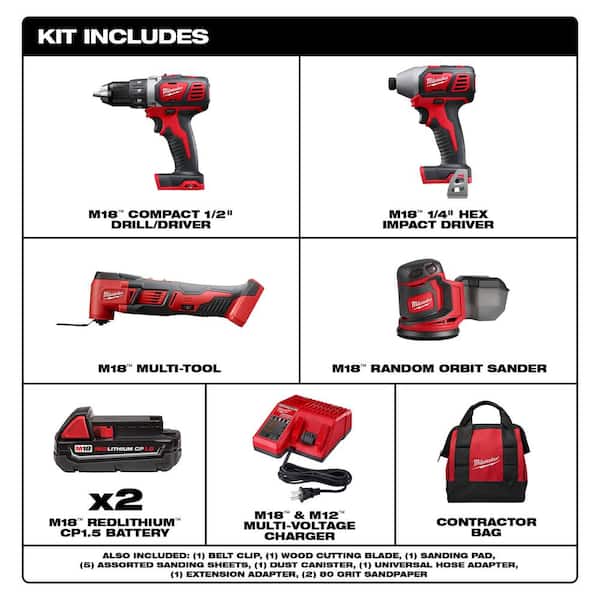 M18 18V Lithium-Ion Cordless Drill Driver/Impact Driver/Reciprocating Saw Combo Kit (3-Tool) W/ Random Orbit Sander