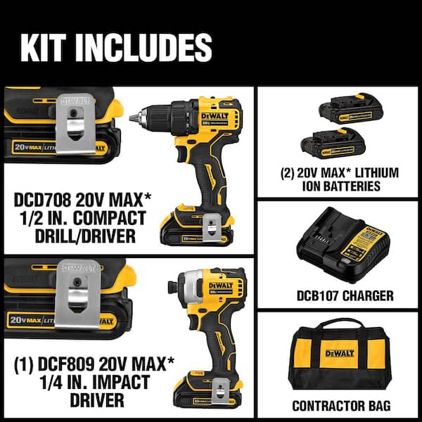 ATOMIC 20V MAX Cordless Brushless Compact Drill/Impact 2 Tool Combo Kit with (2) 1.3Ah Batteries. Charger. and Bag