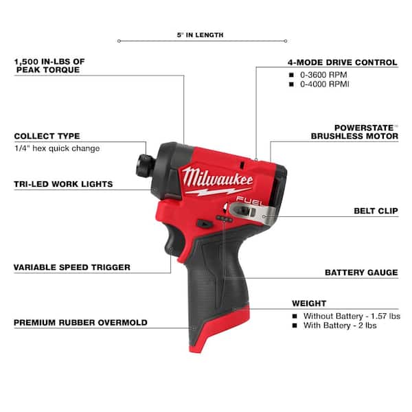 M12 FUEL 12V Lithium-Ion Cordless 3/8 in. Ratchet and 1/4 in. Impact Driver Kit (2-Tool) w/Batteries. Charger & Bag