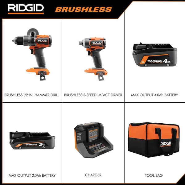 18V Brushless Cordless 3-Tool Combo Kit w/ Hammer Drill. Impact Driver. Compact Jobsite Blower. Batteries. Charger & Bag