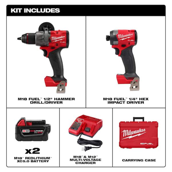 M18 FUEL 18V Lithium-Ion Brushless Cordless Hammer Drill and Impact Driver Combo Kit (2-Tool) with 2 Batteries