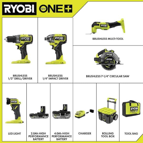 ONE+ HP 18V Brushless Cordless 5-Tool Combo Kit with Batteries. Charger. Bag. and LINK Rolling Tool Box