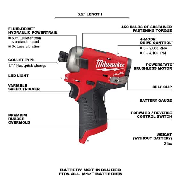 M12 FUEL SURGE 12V Lithium-Ion Brushless Cordless 1/4 in. Hex Impact Driver (Tool-Only)