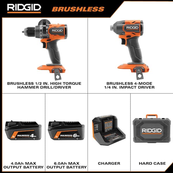 18V Brushless 2-Tool Combo Kit with 6.0 Ah and 4.0 Ah MAX Output Batteries. Charger. and Hard Case