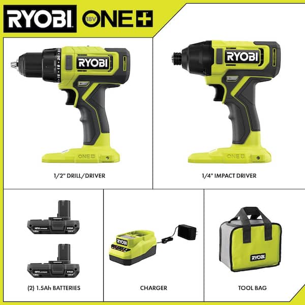 ONE+ 18V Cordless 2-Tool Combo Kit with Drill/Driver. Impact Driver. (2) 1.5 Ah Batteries. and Charger