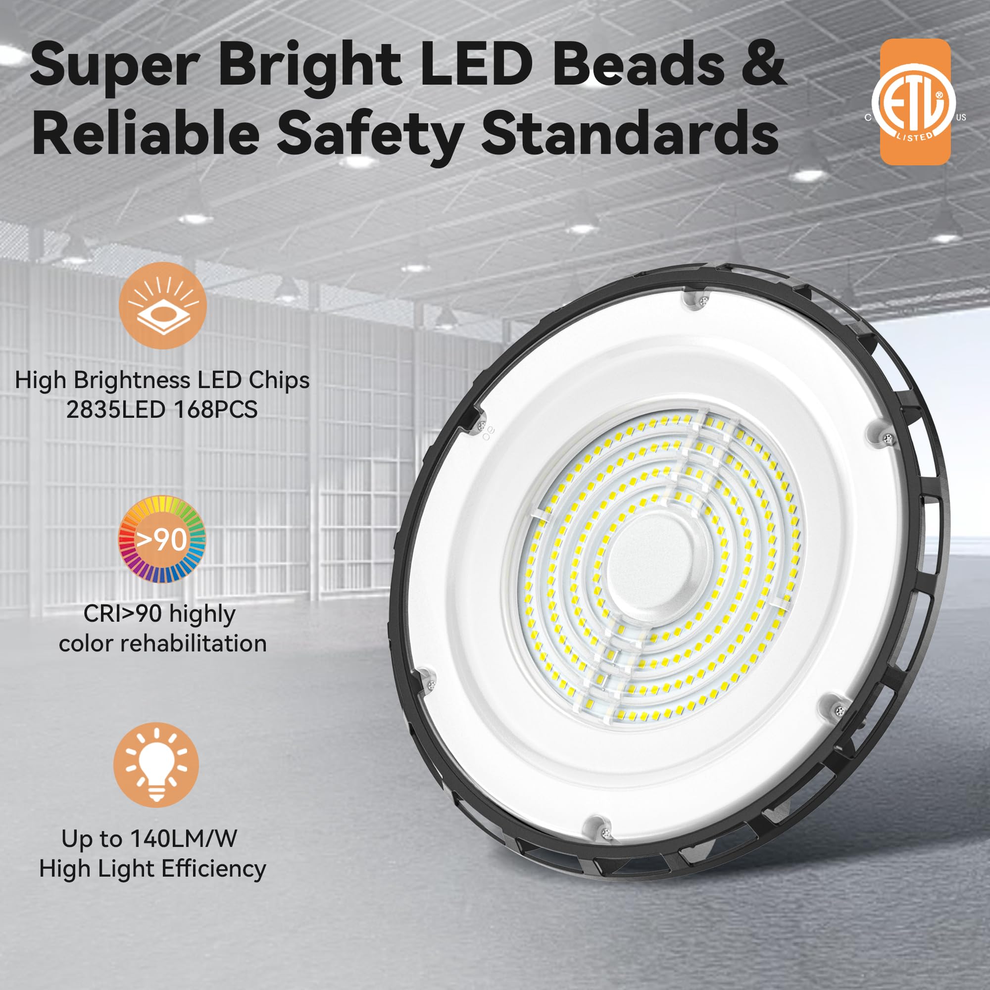 UFO LED High Bay Light 150W 2 Pack, High Bay LED Shop Lights 5000K 23,100LM Daylight UL Listed with US Plug 6