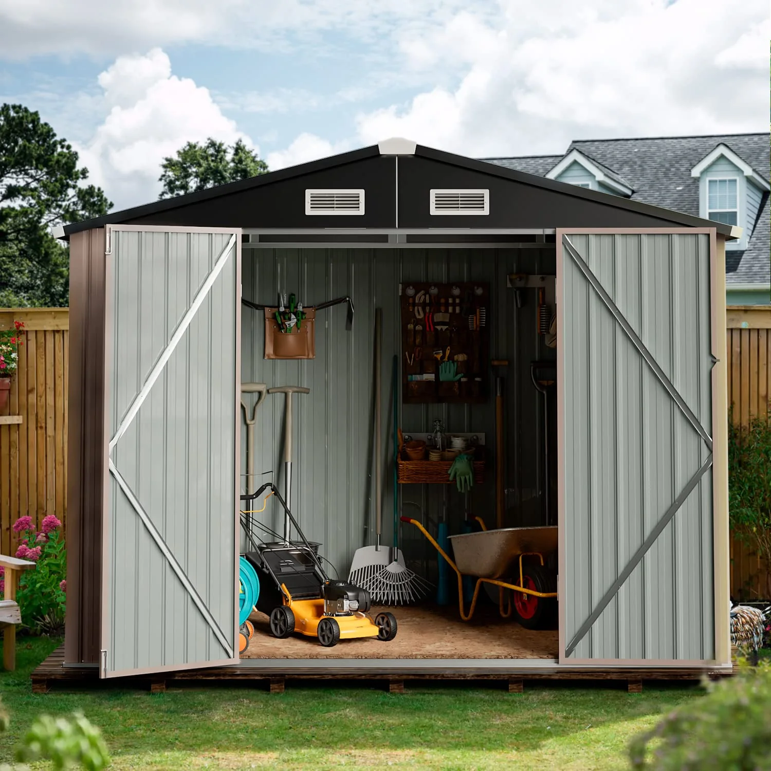 Aoxun 6.4x4 FT Outdoor Storage Shed for Tool. Garden