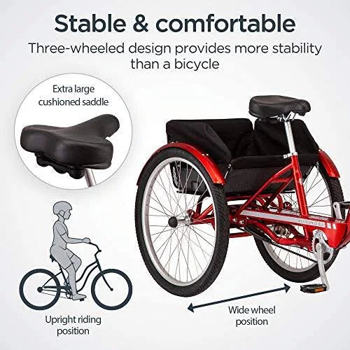 Schwinn Meridian Deluxe Adult Tricycle Bike. Three Wheel Cruiser. 26-inch Wheels. Low Step-Through Aluminum Frame. Adjustable Handlebars. Large - MadeInUSA