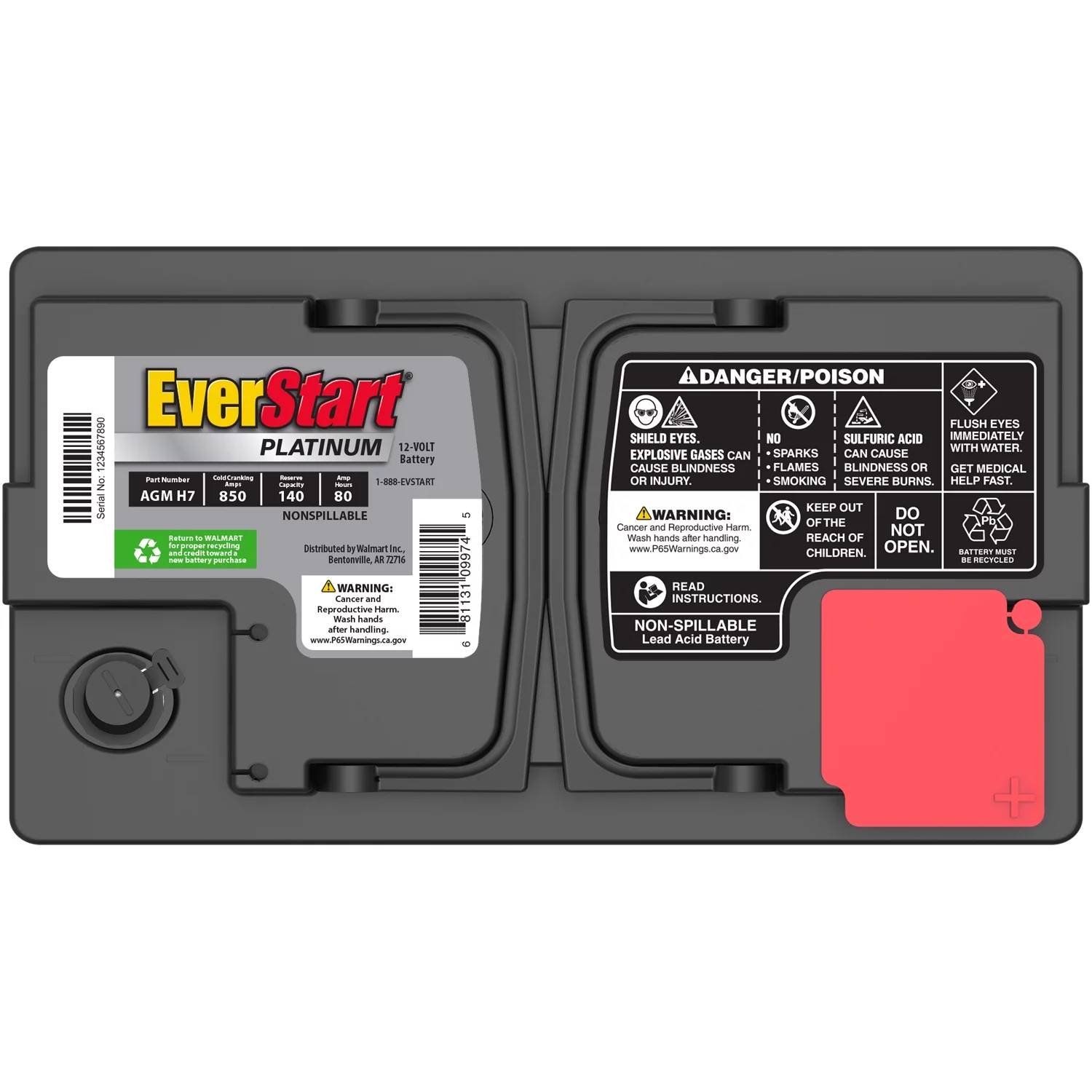 EverStart Platinum AGM Automotive Battery. Group Size H7 / LN4 / 94R 12 Volt. 800 CCA 140 RC - MadeInUSA
