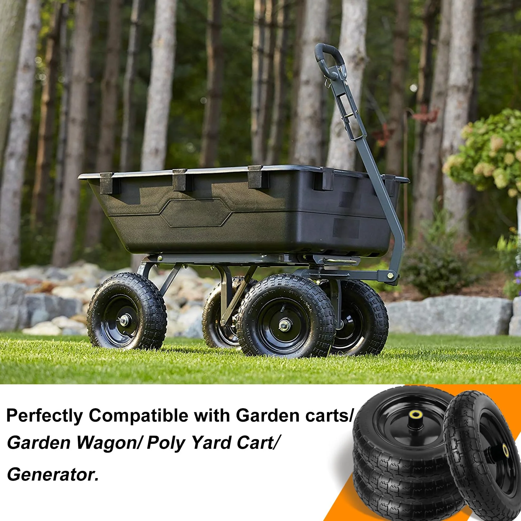Pontuss 13 Flat Free Wheels Replacement for GOR Garden Cart