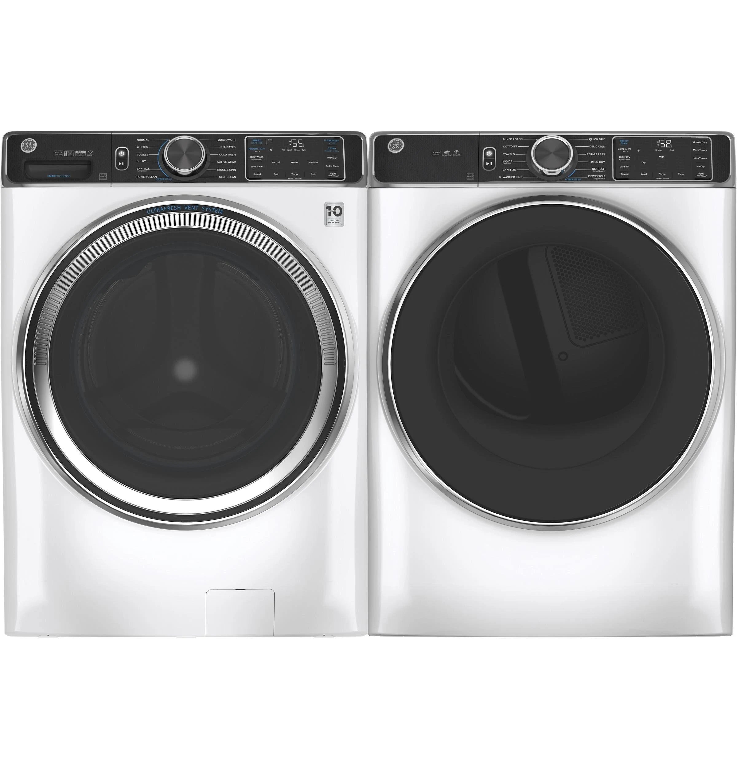GE 7.8 Cu. ft. Capacity White Smart Front Load Electric Dryer with Steam - GFD85ESSNWW - MadeInUSA