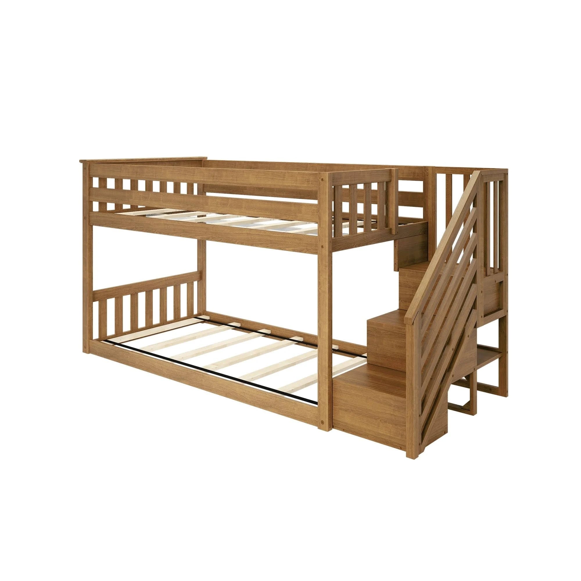 Max and Lily Twin Over Twin Low Bunk Bed with Staircase - Pecan - MadeInUSA