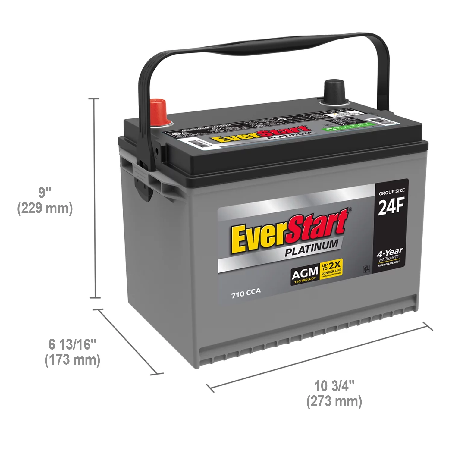 EverStart Platinum AGM Automotive Battery. Group Size 24F 12 Volt. 750 CCA - MadeInUSA