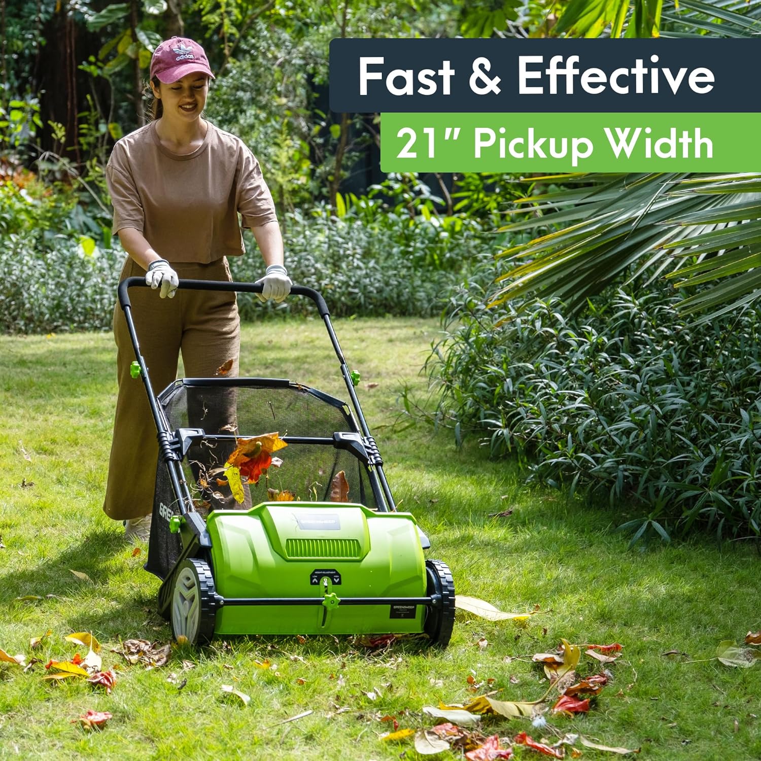 GreenSweep Pickup Pro Garden Sweeper - Manual Leaf & Grass Push Lawn Sweeper