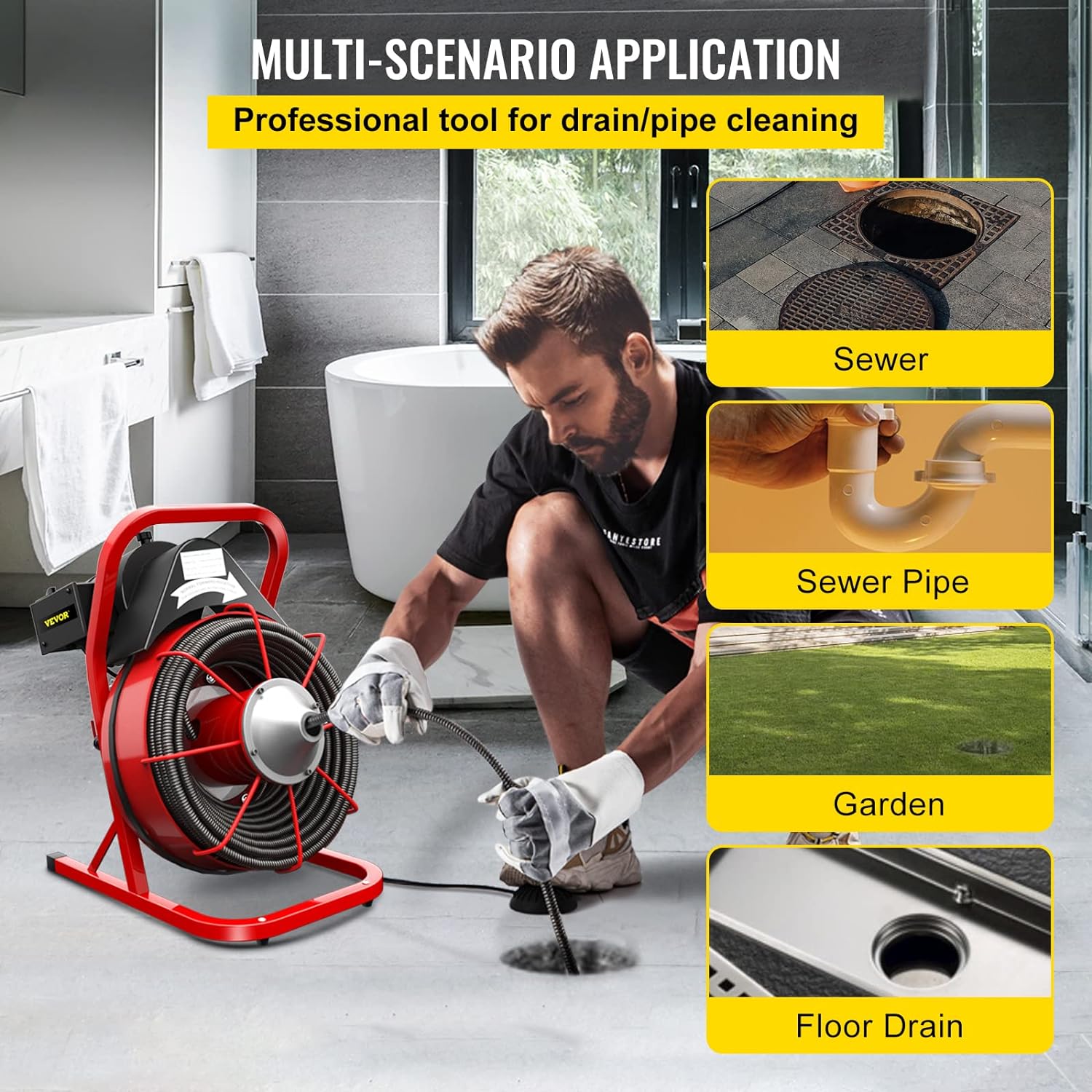 Drain Cleaner Machine. 75 Ft x 3/8 Inch Drain Cleaning Machine Fits 1 to 4 Inch Pipes. Portable Drain Auger Cleaner with 4 Cutters. Electric Drain Clog Remover Plumbing Tool