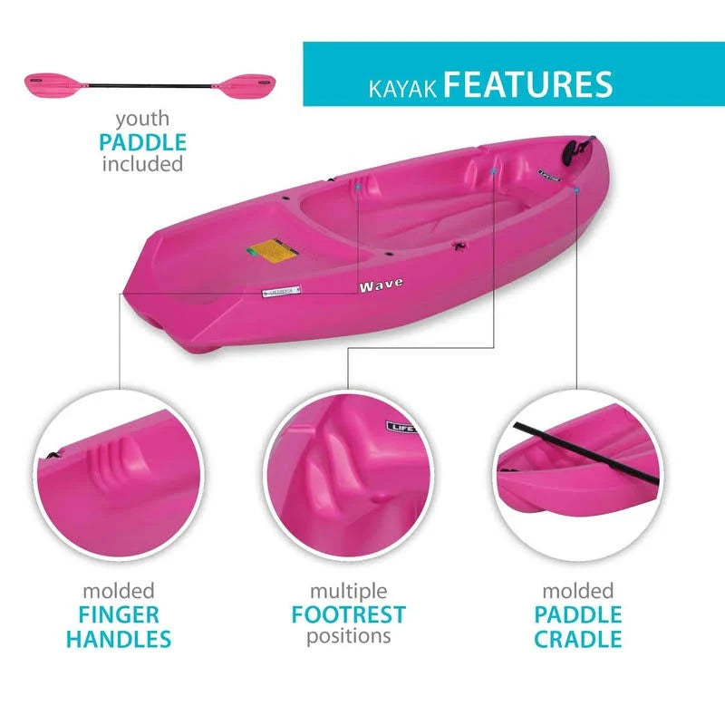 Lifetime Youth Wave Kayak. Pink. 6' - MadeInUSA
