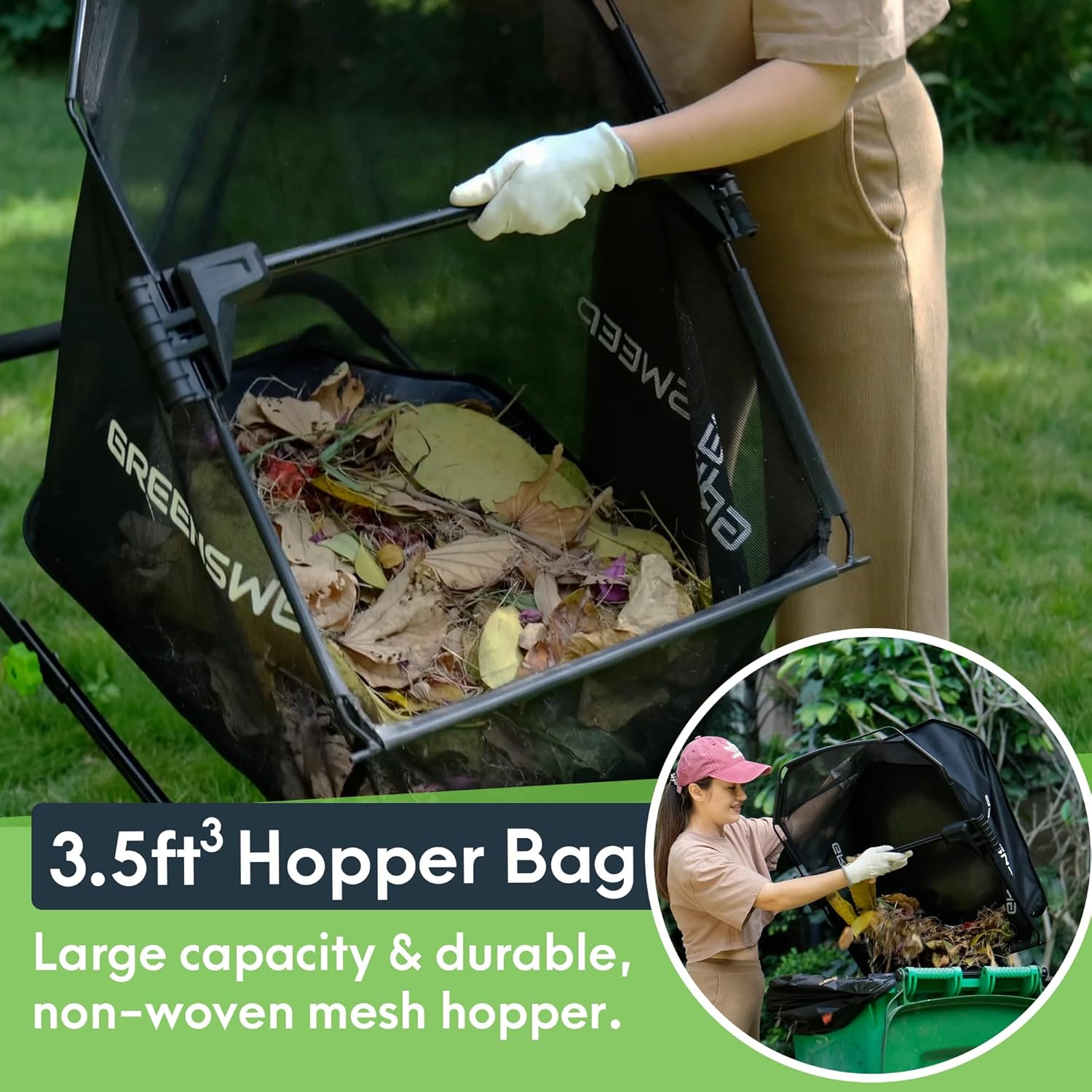 GreenSweep Pickup Pro Garden Sweeper - Manual Leaf & Grass Push Lawn Sweeper