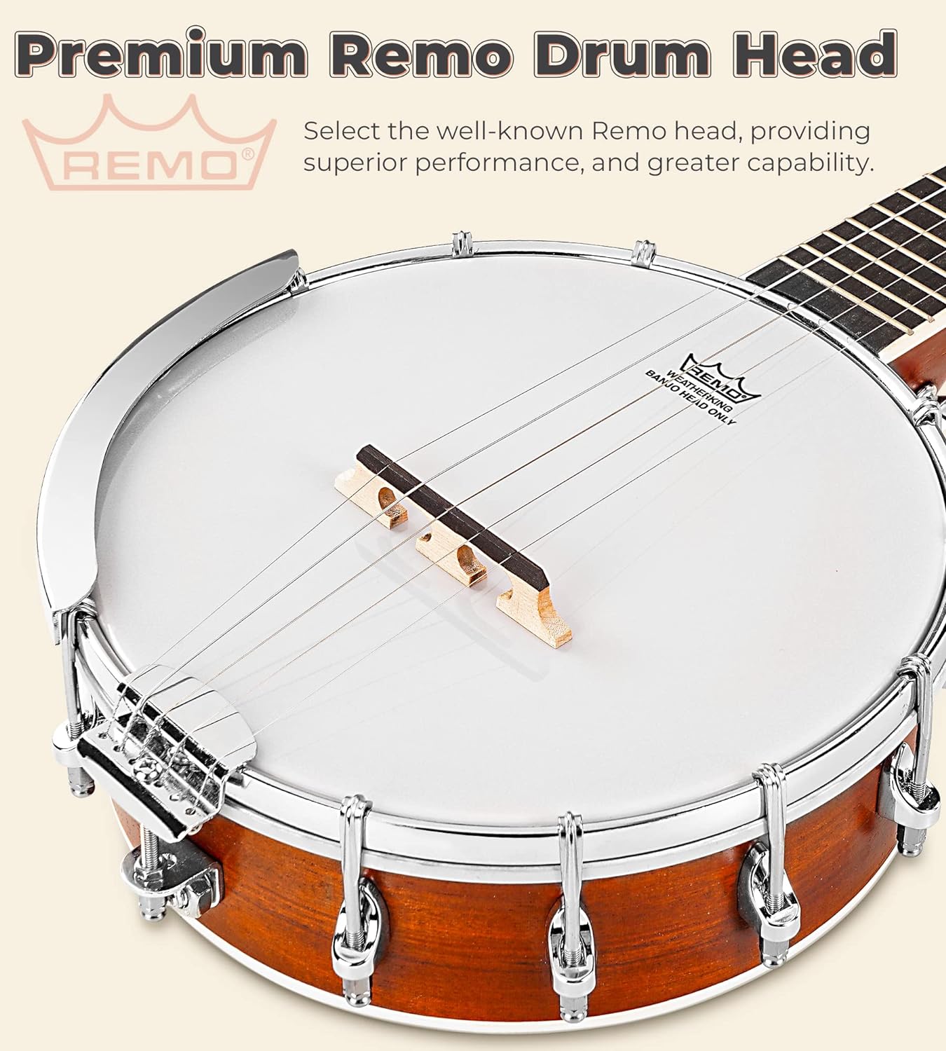 Banjo 5 String Full Size Banjos Set with Resonator. Remo Head. Beginner Banjo Kit with Closed Back. Premium Accessories for Adults. Teenager