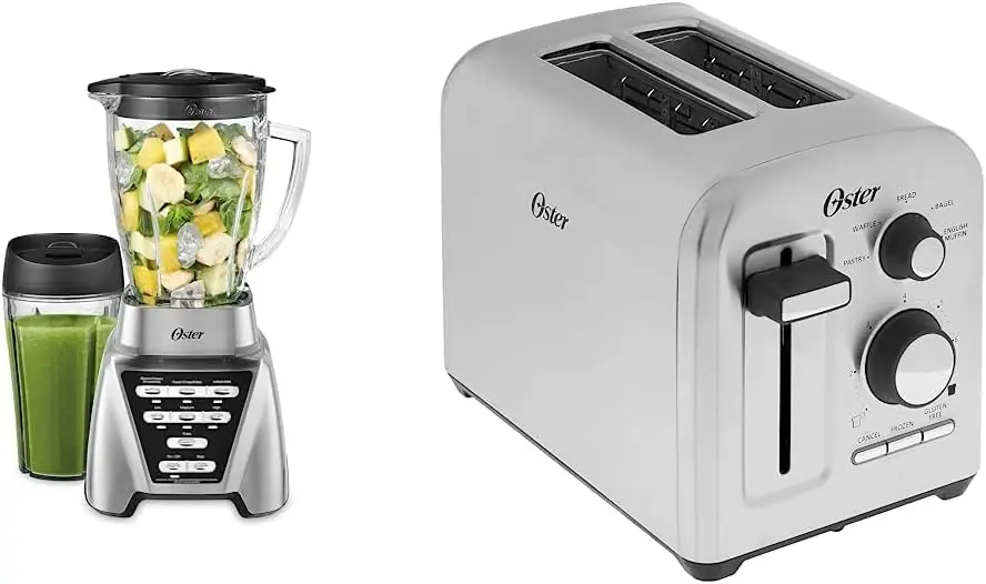 Oster Blender | Pro 1200 with Glass Jar. 24-Ounce Smoothie Cup. Brushed Nickel