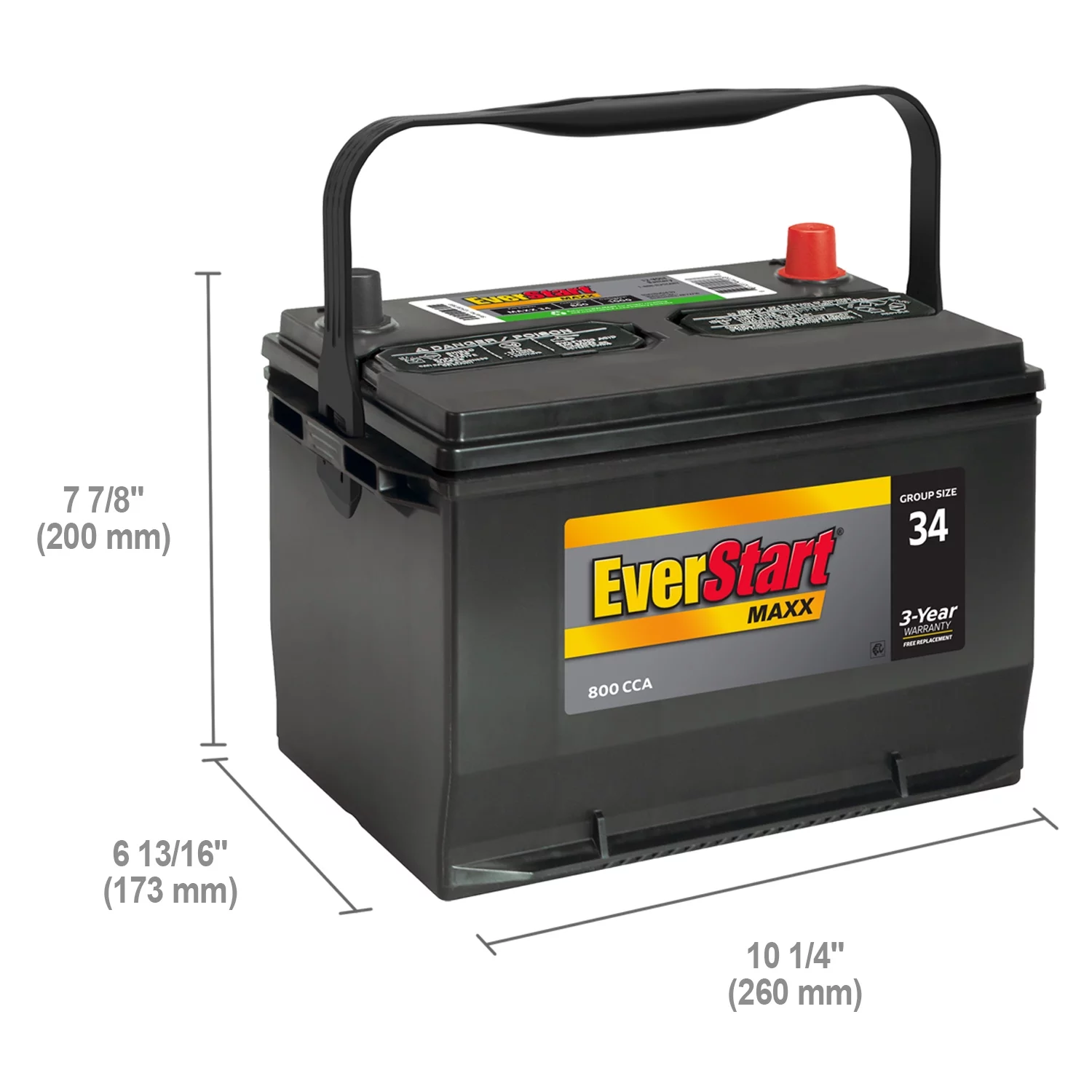EverStart Maxx Lead Acid Automotive Battery. Group Size 34 12 Volt. 800 CCA - MadeInUSA