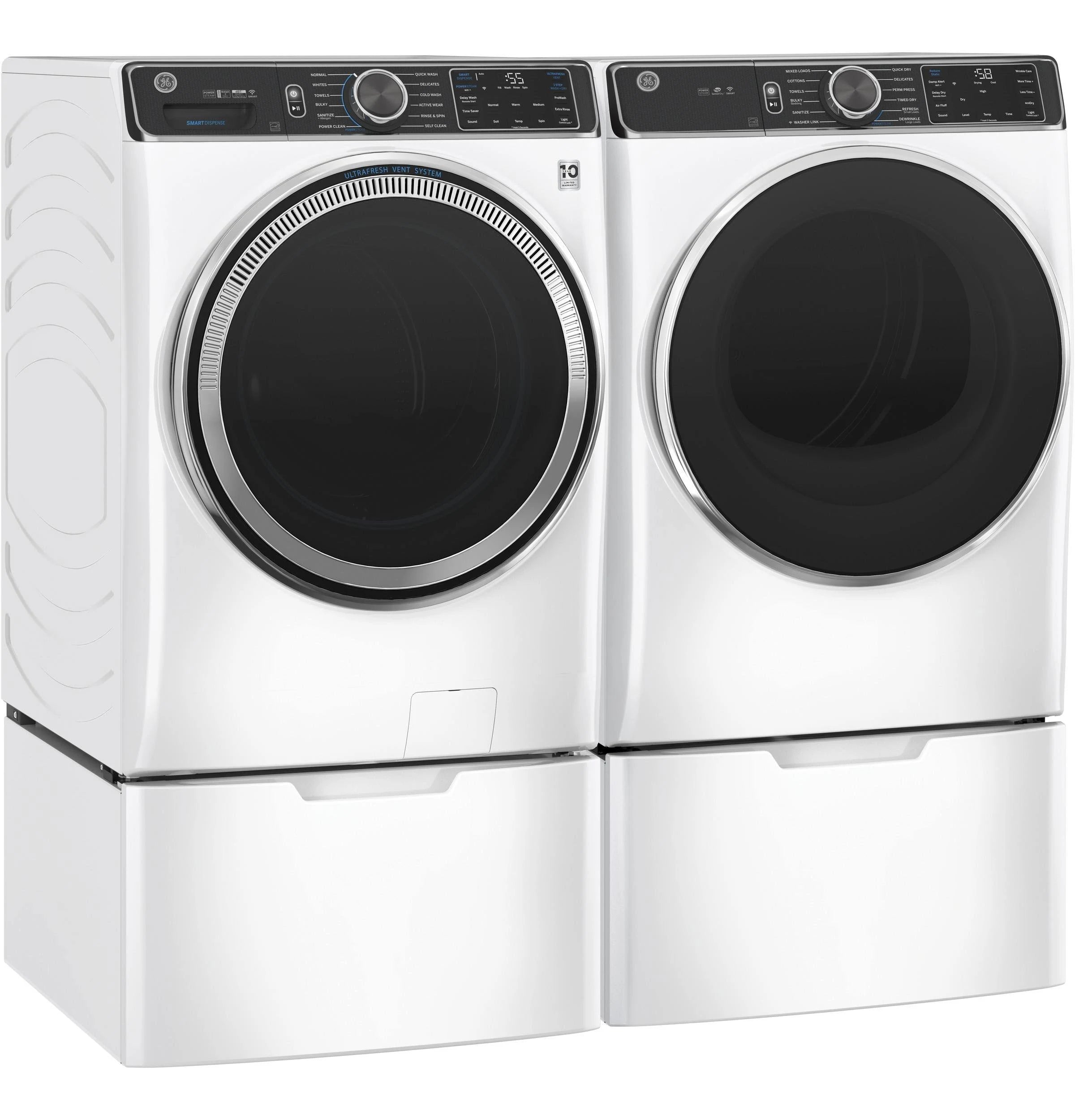 GE 7.8 Cu. ft. Capacity White Smart Front Load Electric Dryer with Steam - GFD85ESSNWW - MadeInUSA