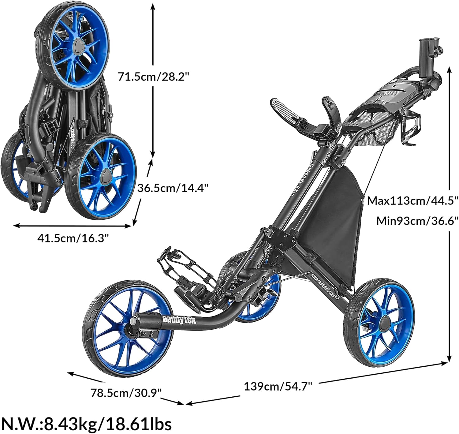 3Wheel Golf Push Cart - Golf Trolley Foldable Collapsible Lightweight Pushcart with Foot Brake - Easy to Open & Close