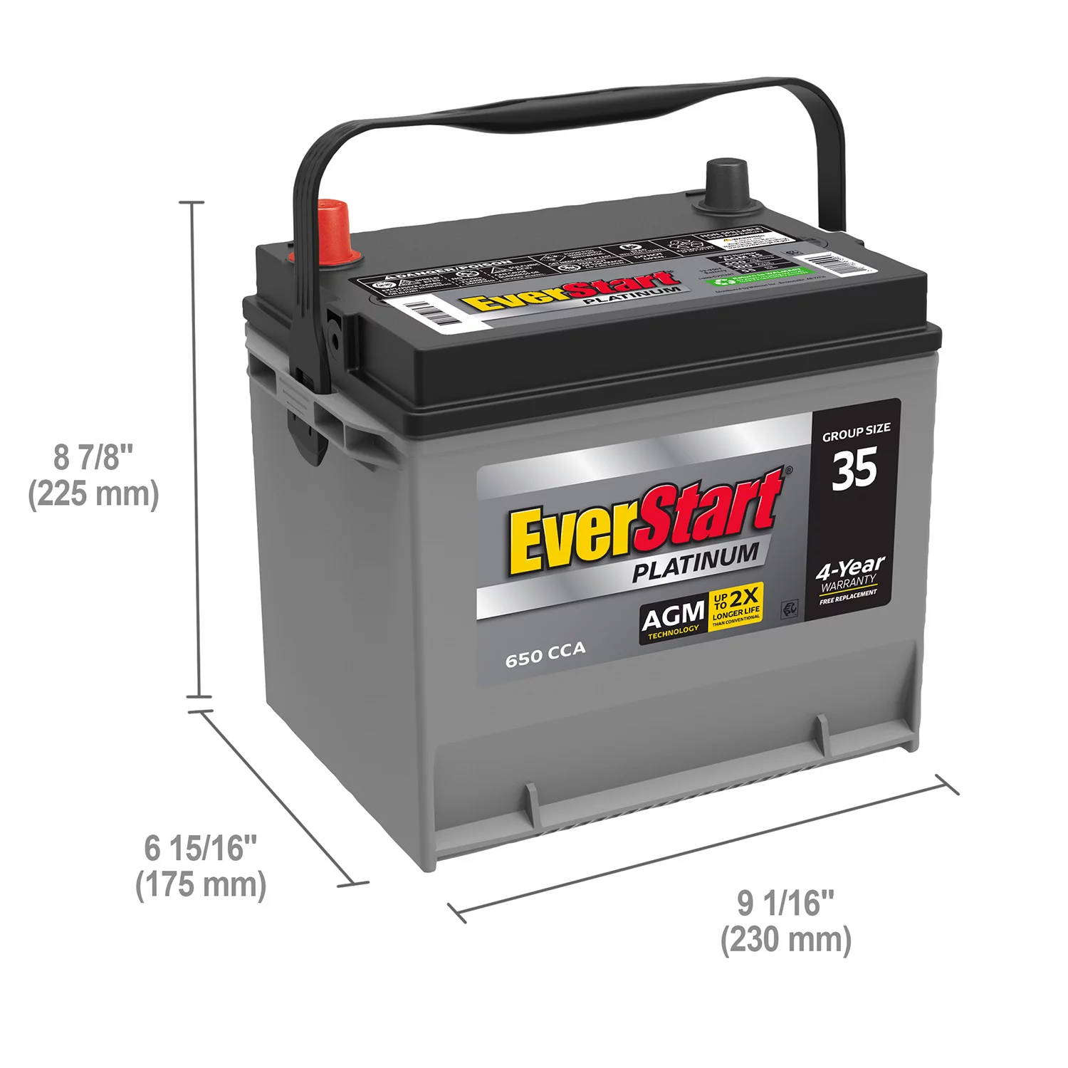 EverStart Platinum AGM Automotive Battery. Group Size 35 12 Volt. 650 CCA - MadeInUSA