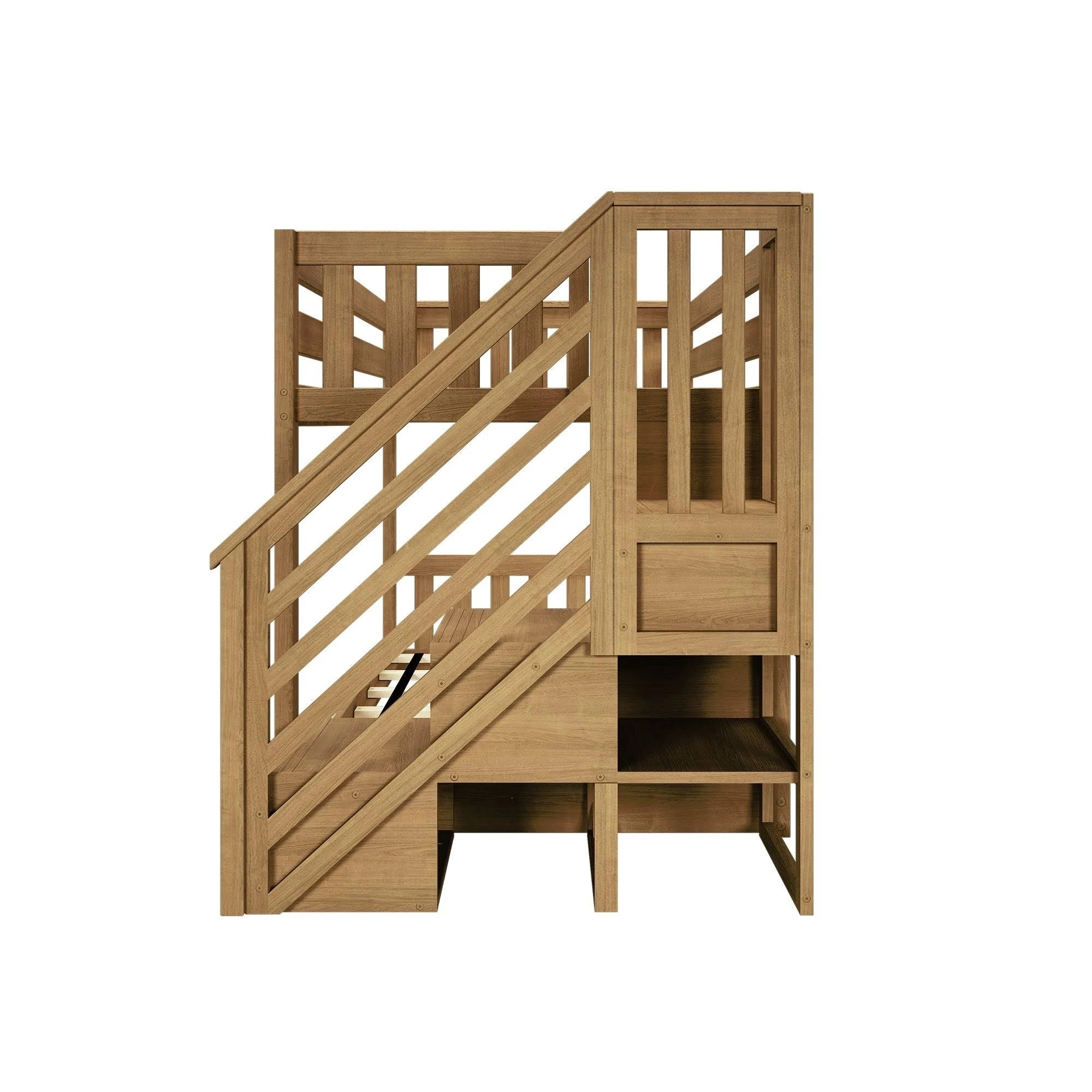 Max and Lily Twin Over Twin Low Bunk Bed with Staircase - Pecan - MadeInUSA