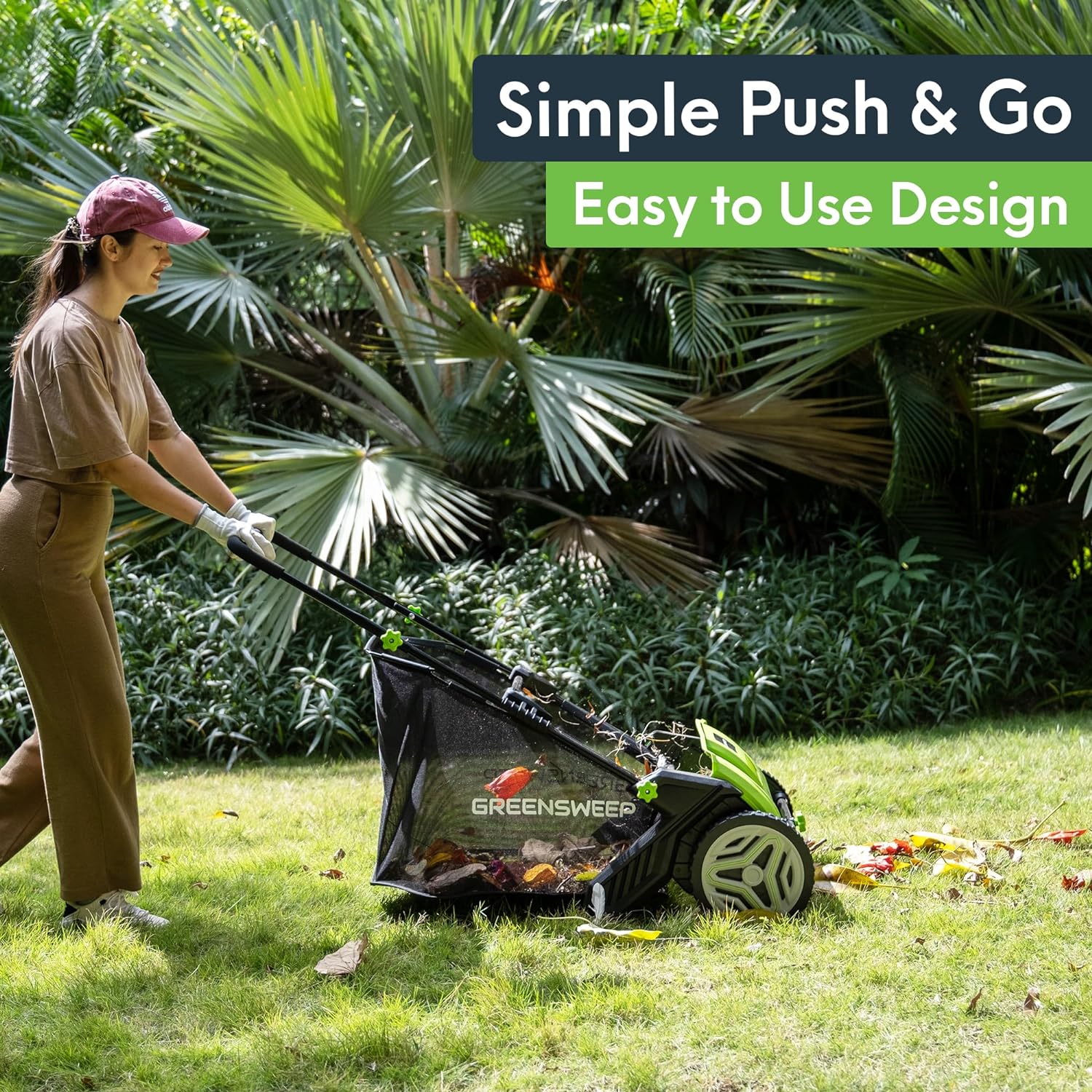 GreenSweep Pickup Pro Garden Sweeper - Manual Leaf & Grass Push Lawn Sweeper