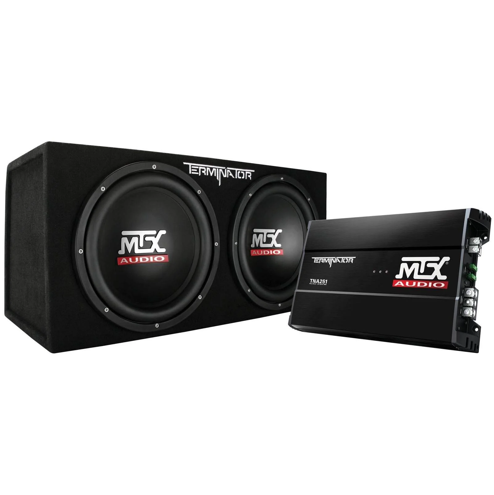 MTX 12 Dual Loaded Car Subwoofer w/Sub Box. Amplifier. & QPower Wiring Kit