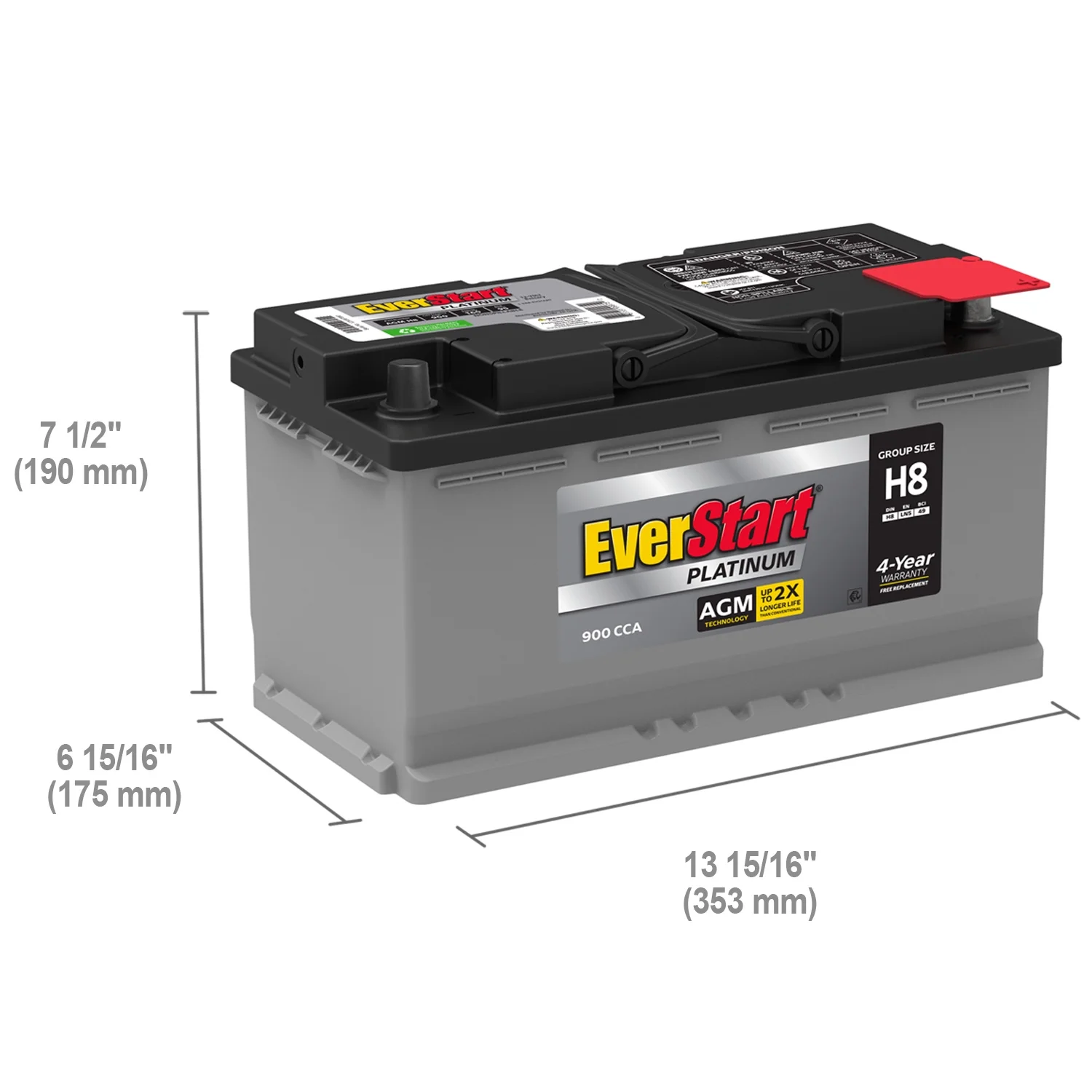 EverStart Platinum BOXED AGM Battery. Group Size H8 / LN5 / 49 12 Volt. 900 CCA - MadeInUSA