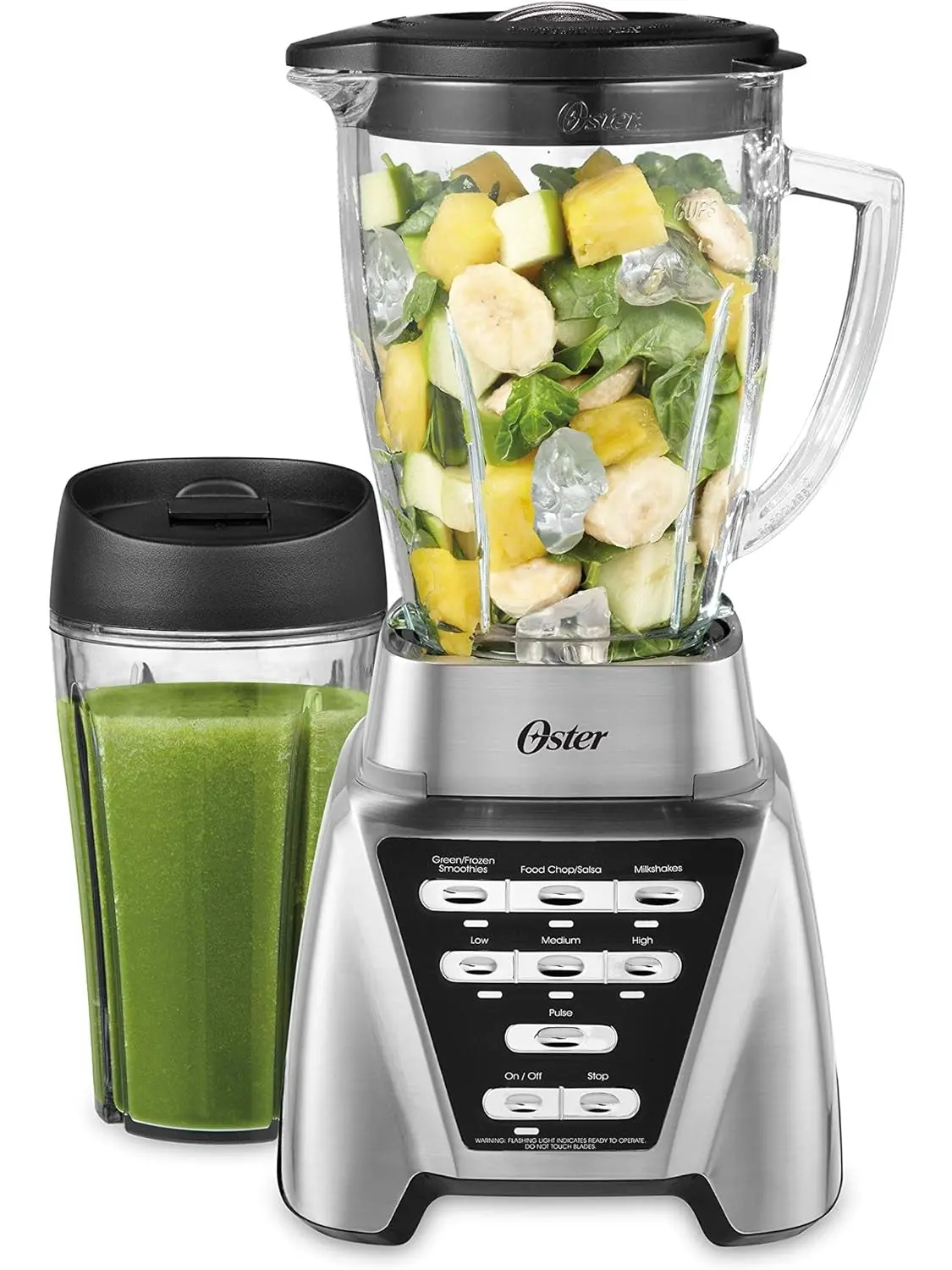 Oster Blender | Pro 1200 with Glass Jar. 24-Ounce Smoothie Cup. Brushed Nickel