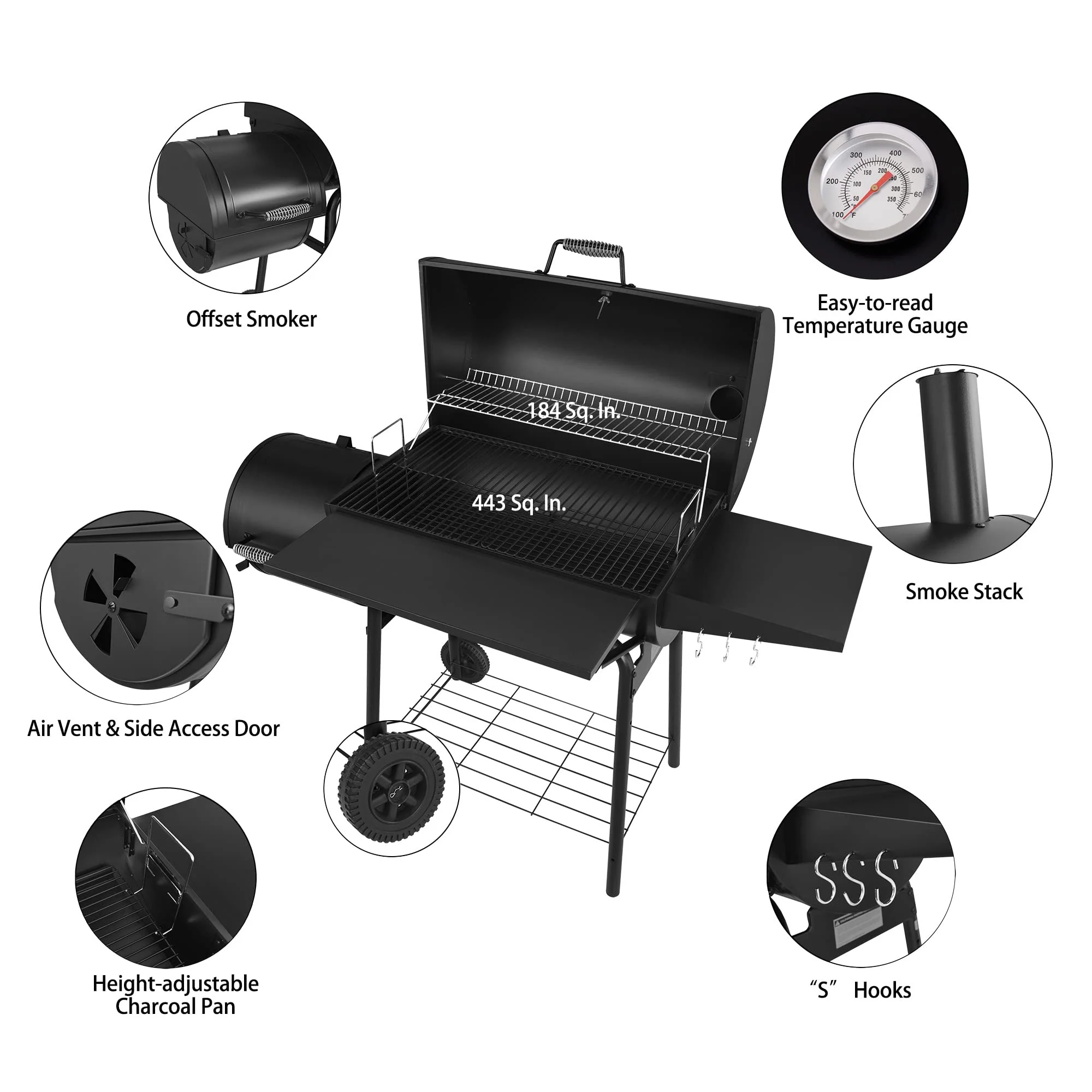 Royal Gourmet 30 BBQ Charcoal Grill and Offset Smoker